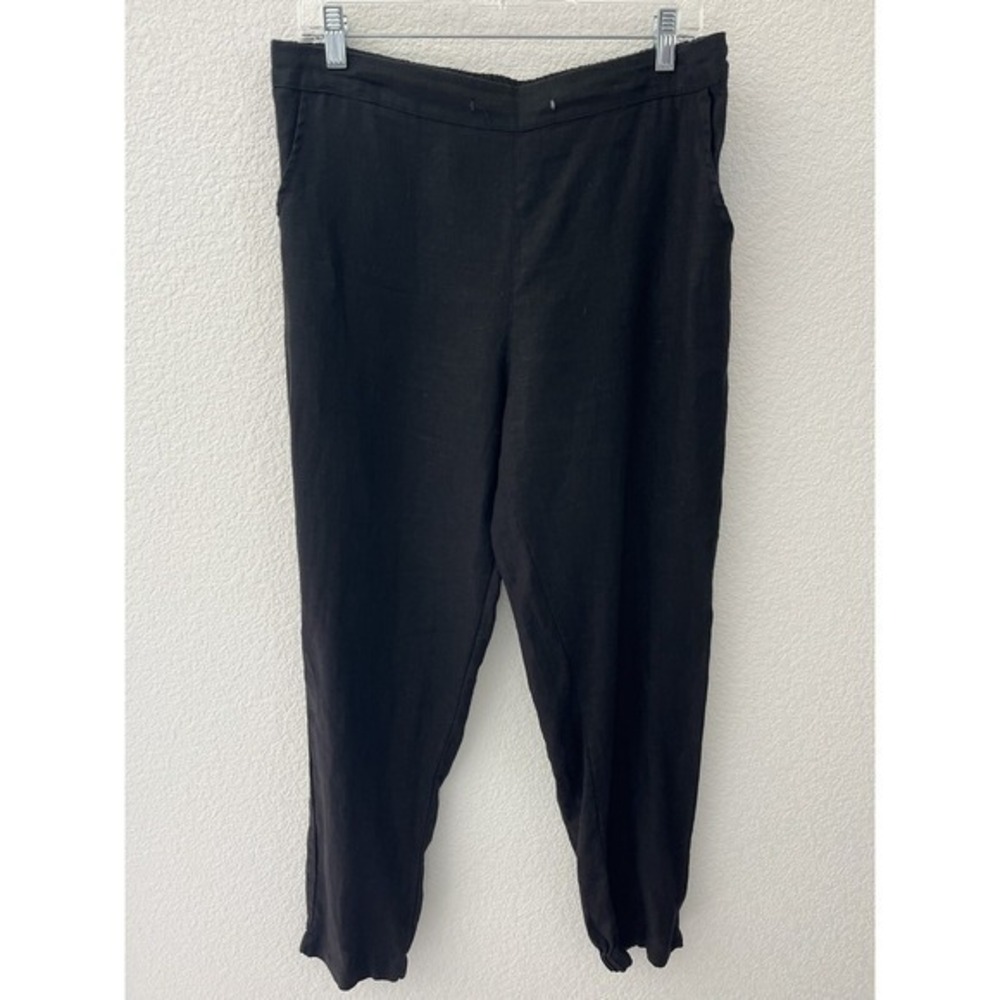 IXIMO Linen Pants Womens L Black Tapered Lagenlook Pull On MISSING DRAWSTRING‎